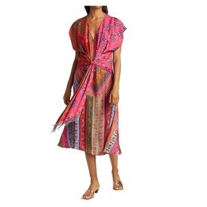 FARM RIO Women’s Pink Multi Bandanna Tie Waisted Midi Dress medium